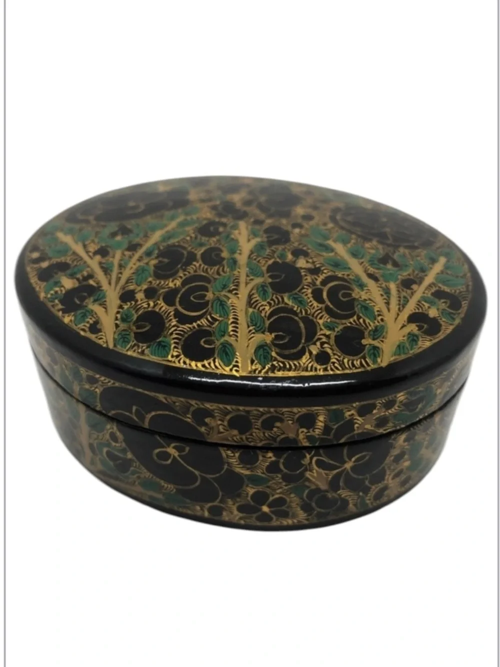 Vintage Black Lacquered Paper Mache Trinket Box